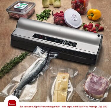 Рулони вакуумного пакувальника Solis 40 x 600 см для вакуумних пакувальників, 2 рулони для вакуумних пакетів для приготування та заморожування, нарізана за розміром та багаторазова вакуумна плівка, ідеально підходить для су-віду, 110 мкм, прозора