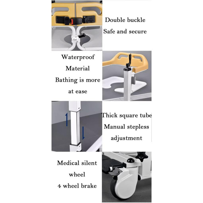 Крісло для душу на 180 з розділеним сидінням і подушкою та горщиком підйомник для пацієнтів з обмеженими можливостями Транспортування інвалідних візків вдома та в автомобілі Багатофункціональна розсувна машина для паралізованих людей похилого віку