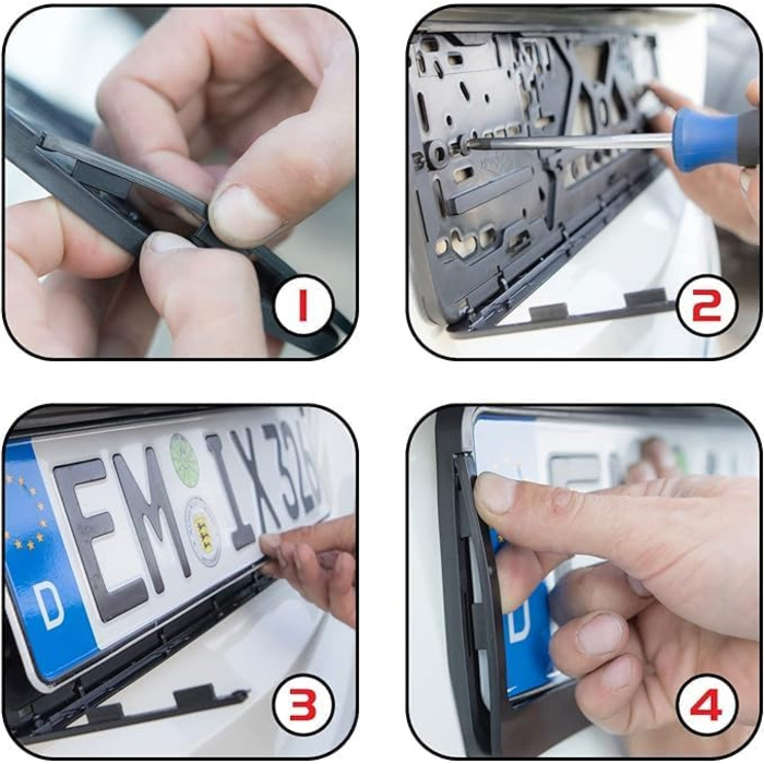 Тримач номерного знака, тримач номерного знака для автомобільних номерів з системою кліків, включаючи 8 гвинтів і 8 вібродемпферів, простий і стійкий, набір 2, 52 х 10 см