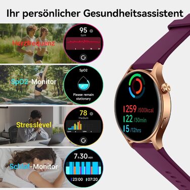 Жіночий круглий смарт-годинник із функцією телефону 1,32-дюймовий AMOLED-дисплей, фітнес-годинник із понад 110 спортивними режимами та 3ATM, фітнес-трекер для iPhone/Android, крокомір із монітором серцевого ритму/SpO2/монітором сну фіолетовий