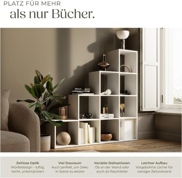 Книжкова полиця tectake, полиця-шафа як роздільник кімнати у вітальні, перегородка в дитячій кімнаті, сходинка у спальні, кухні або гардеробі, кубічна полиця, офісне сховище, полиця для взуття - біла