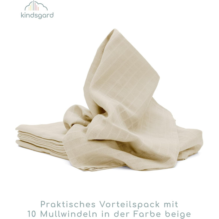 Муслінові пелюшки Kindsgard бежеві 70 x70 см - В упаковці 10 шт. - 100 бавовна - Дитячі муслінові тканини - Бавовняні пелюшки - Ід
