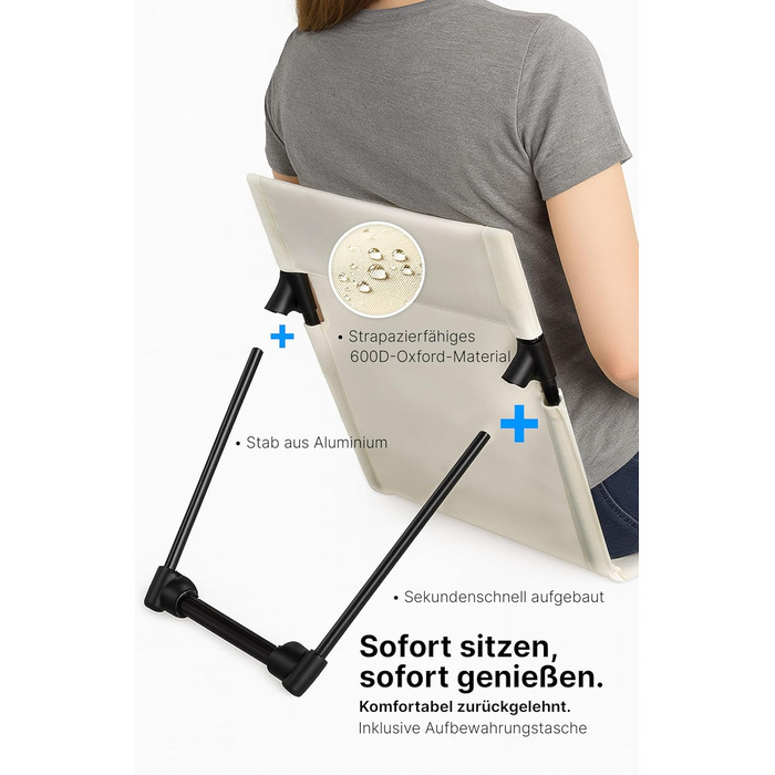 Пляжний набір Menz, 2 шт. пляжний килимок зі спинкою, портативний підлоговий стілець, легкий складний пляжний шезлонг, складний пляжний килимок із сумкою, для кемпінгу та пікніків, бежевий