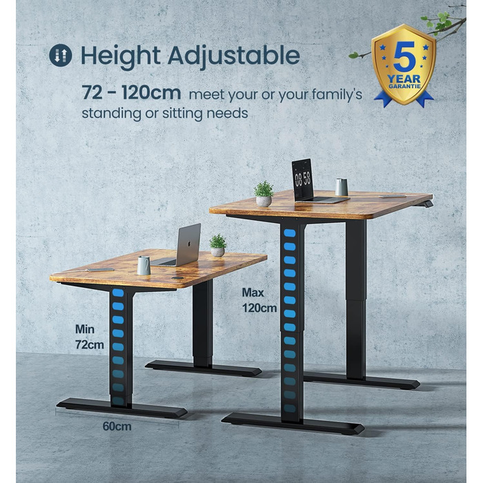 Електричний стіл MAIDeSITe з регульованою висотою, 2 потужними двигунами, регульованою висотою рамою столу з 2-секційними ніжками, 4 налаштуваннями пам&39яті та функцією захисту від зіткнень (чорний) 72-120 см Чорний