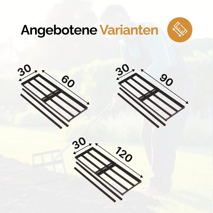 Гребінь для вирівнювання газону з нержавіючої сталі 60x30 см з ручкою 150 см - Міцний вирівнювач для рівномірного догляду за газоном - Ракель для вирівнювання піску та розгладження газону для саду та спортивних майданчиків
