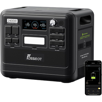 Портативна електростанція FOSSiBOT F2400 з LiFePO4 ємністю 2048 Втгод, сонячний генератор потужністю 2400 Вт (пікова потужність 4800 Вт), 230 В, 3 виходи змінного струму, надшвидка зарядка для аварійного живлення, домашнє джерело живлення, кемпінг, F2400 