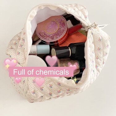 Жіноча косметичка, стьобана, м'яка бавовна, органайзер для подорожей, естетичний квітковий візерунок, косметичка, косметичка для ж