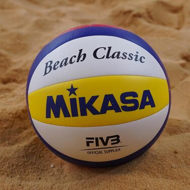 Пляжний волейбольний м'яч Mikasa Beach Classic, Розмір 5, Технологія TwinSTLock, Водонепроникний, Синій/Жовтий/Червоний