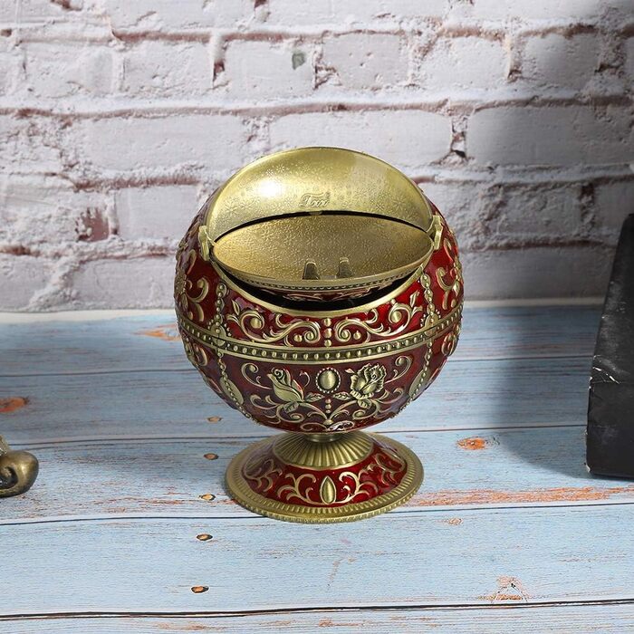 Попільничка Jaxenor Retro Globe з кришкою - старовинний дизайн квітки троянди, аксесуари для куріння з цинкового сплаву винно-червоного кольору