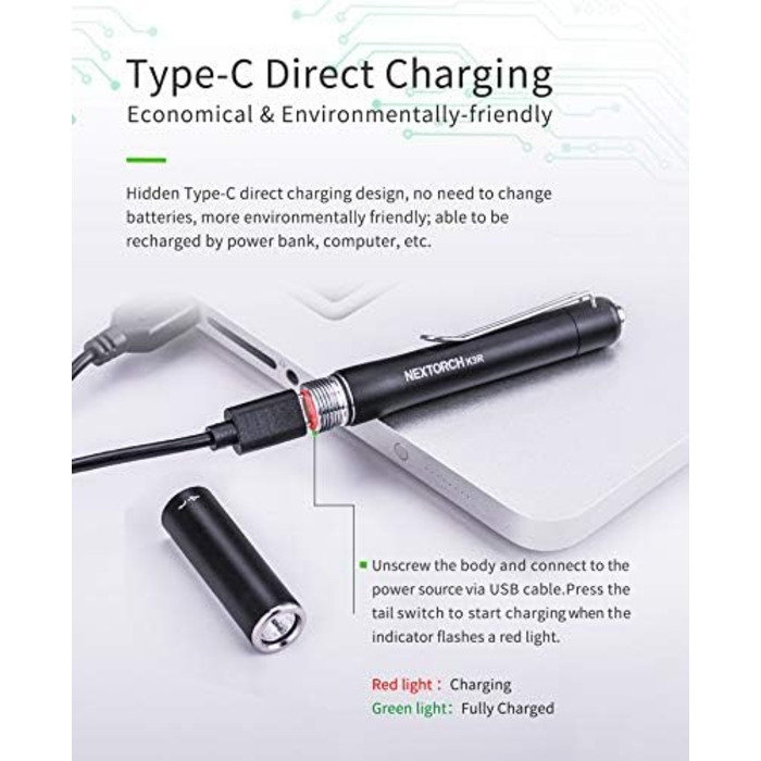Ліхтарик K3R 350 люмен з USB-C, включаючи акумулятор Nextorch ємністю 320 мАг, 3R -