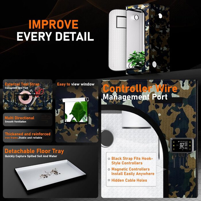 Гроубокс 100x100x200 см, тканина Oxford 600D з відбиваючим поліестеровим покриттям, сталевий каркас 19 мм, оглядове вікно, вентиляційні отвори, знімний піддон. Намет для гідропоніки та домашнього вирощування рослин 100 x 100 x 200 см.