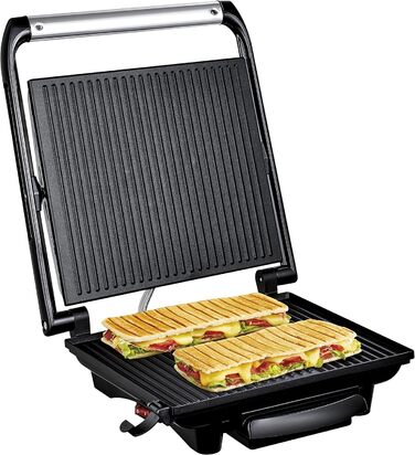 Контактний гриль Tefal Inicio GC241D Електричний гриль/бутербродниця Гриль з низьким вмістом жиру Паніні, Тости, Стейк, Овочі Пластини для гриля з антипригарним покриттям 2000 Вт 36,3x10,8x33,2 см Нержавіюча сталь/чорний єдиний стандарт