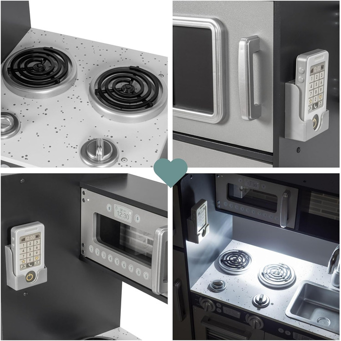 Дитяча іграшкова кухня зі світлодіодним спалахом, дерев'яна дитяча іграшка, рольові кухонні аксесуари, включаючи рольову кухню для