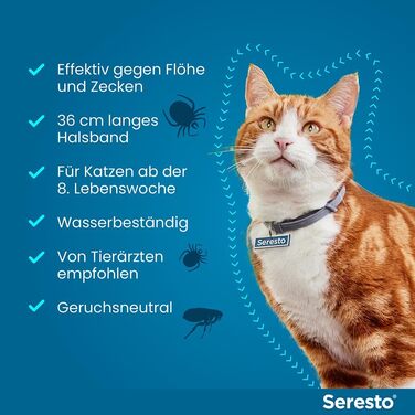 Нашийник від кліщів Elanco Seresto для котів 7-8 місяців ефективного захисту від кліщів та бліх, довжина 36 см, 1,25 г 0,56 г