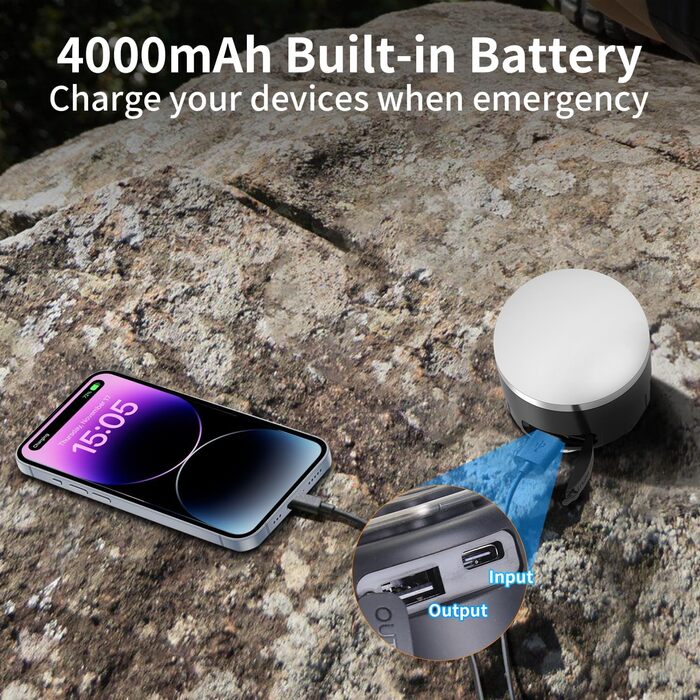 Акумуляторний світлодіодний ліхтар для кемпінгу - портативний кемпінговий ліхтар IP65, ультраводонепроникний, пилонепроникний, ліхтар для намету з 3 лампами, безступінчасті режими SOS, ліхтарі для намету для кемпінгу, походів та надзвичайних ситуацій, чор