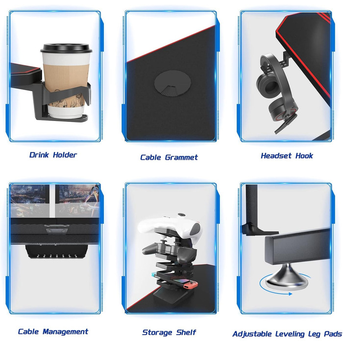 Ігровий стіл sogesfurniture 140 см, ігровий комп&39ютерний стіл для ПК з великим килимком для миші, тримачем для напоїв, гачком для навушників, ST-Eagle-1400BK-BH