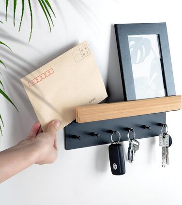 Дерев'яна ключниця з полицею, ключниця, ключниця на 6 гачків, настінна ключниця для передпокою, коридору, кухні
