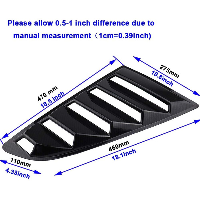 Віконна чверть жалюзі, жалюзі заднього скла спойлер Панель тюнінгу автомобіля - бічна кришка вентиляційного отвору підходить для Ford Mustang 2015 2016 2017 2018 2019 2020 Жалюзі бічного скла Ламел блискучий чорний