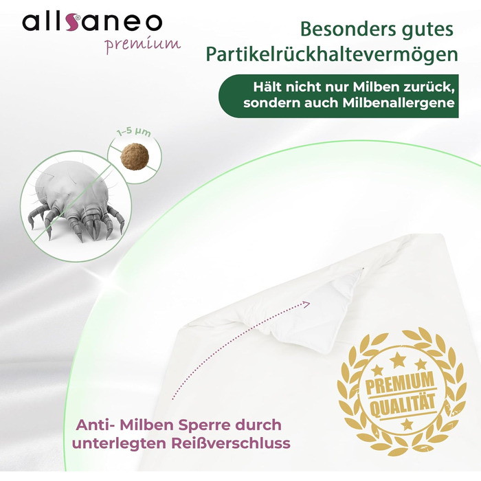 Підковдра allsaneo Premium для алергіків 135x200 см Надзвичайно м&39яка та легка антиалергенна постільна білизна Оболонка від кліщів Захист від кліщів Внутрішній чохол, стійкий до алергенів Сертифіковано TV