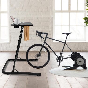 Велосипедний стіл для велотренажерів, регульована по висоті бігова доріжка, стіл для тренувань на біговій доріжці, портативний роликовий тренажер для велотренажерів з тримачем для напоїв, тримач для планшета, тримач для рушників, чорний