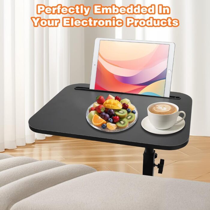 С-подібний бічний столик, поворотний на 360 та регульований по висоті диванний столик, журнальний столик, бічний столик, диванний столик, тумбочка для вітальні, спальні, ванної кімнати, ліжка (чорний)