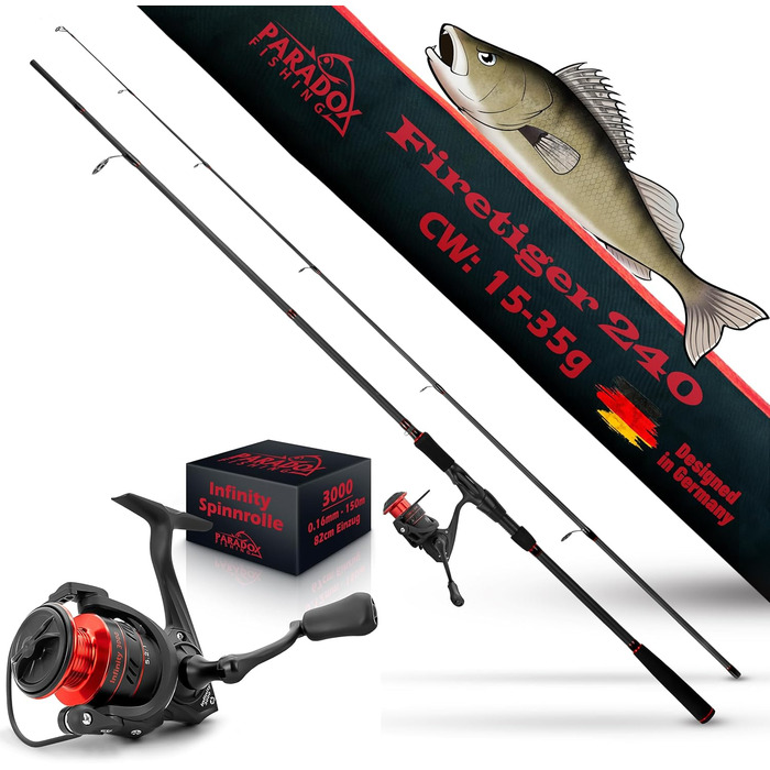 Вудилище для спінінгу Paradox Fishing Firetiger I 2.1 м/2.4 м/2.7 м I 5-20 г/ 15-35 г/ 20-60 г I Вудилище для лову окуня I Вудилище для судака I Вудилище для щуки - Вудилища для спінінгу 2.4 м 15-35 г котушка 3000 Вудилище та котушка