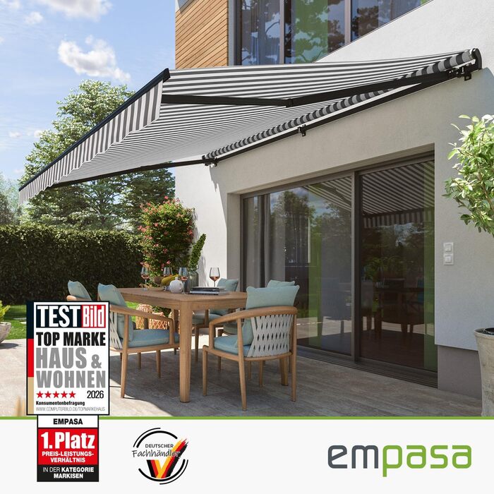 Ручний складаний тент empasa &39Start&39, сонцезахисний тент, алюміній/поліестер, повністю зібраний, різних розмірів та кольорів, 350 x 250, білий/антрацит, смужка