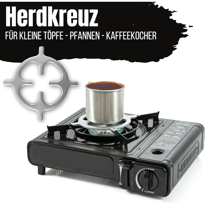 Туристична плита TruWare для газових балонів - Потужна, портативна та надійна газова плита з картриджами та хрестовиною для плити - Ідеально підходить для приготування їжі на свіжому повітрі та щоденного використання. Газова плита 4 картриджі