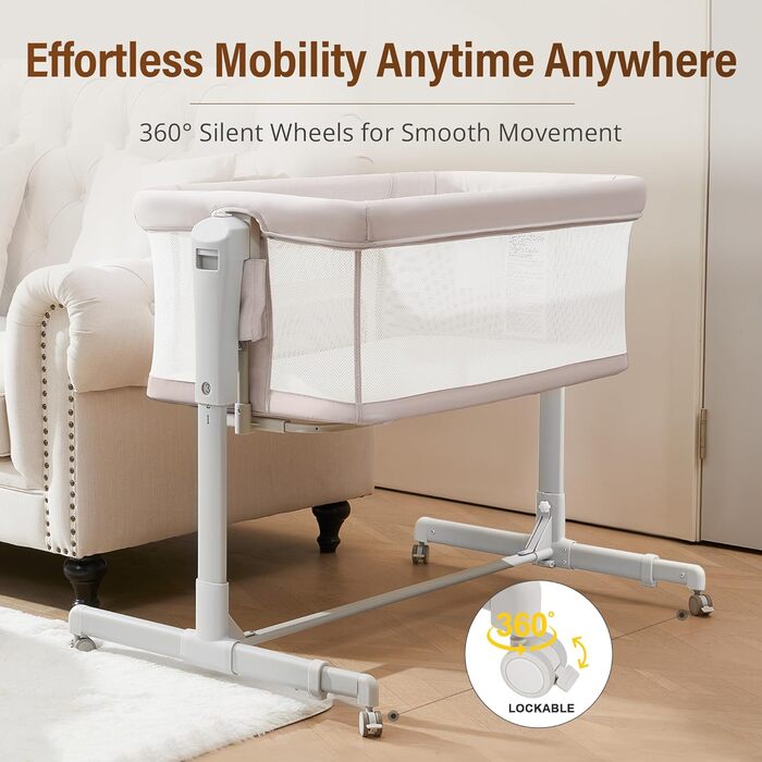Дитяче ліжечко-колиска - Дитяче ліжко-колиска з колесами, пружинна колиска для немовлят - Комплект ліжечка для подорожей - Розсувне дитяче ліжко - Безпечне спальне місце для малюків, бежевий