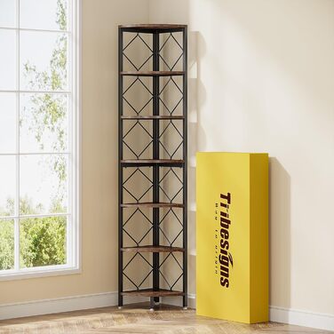 Рівнева кутова полиця Tribesigns, надзвичайно висока кутова книжкова шафа 200 см, промислова вузька книжкова шафа для невеликих, тісних приміщень, дерев&39яна кутова підставка для полиць, полиця для зберігання речей для вітальні, кухні, домашнього офісу, 