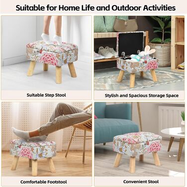 Табурет Nandae з місцем для зберігання, пуф-підставка для ніг, багатофункціональний пуф-підставка для ніг у стилі бохо для вітальні, спальні, туалетного столика, передпокою