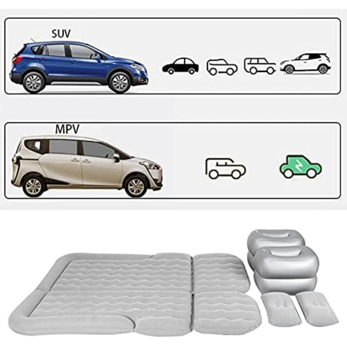 Покращений потовщений надувний матрац, надувний матрац для позашляховиків, портативний надувний матрац для позашляховиків, мінівенів, автомобілів та вантажівок, для дому, для активного відпочинку, кемпінгу, універсальний (СІРИЙ)