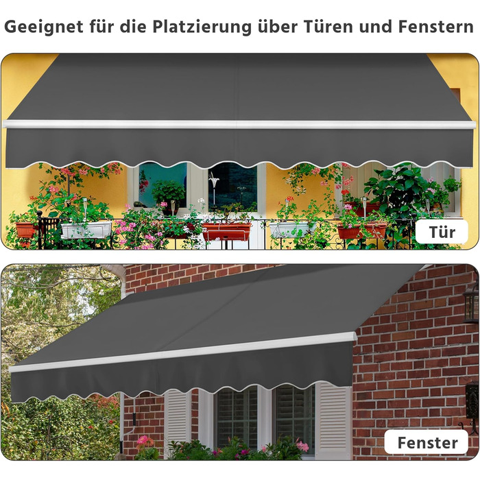 Висувна маркіз Yaheetech, складна маркіз з ручним приводом 300x250 см, регулювання кута нахилу сонячної маркізати (5-35), вкл. настінне кріплення темно-сірого кольору 300 x 250 см темно-сірого кольору