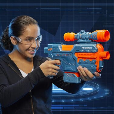 Моторизований бластер Elite 2 Phoenix CS-6, 12 дротиків Nerf, магазин на 6 дротиків, оптичний приціл, тактичні рейки, точки кріплення, батарейки 4AA Батарейки не входять до комплекту