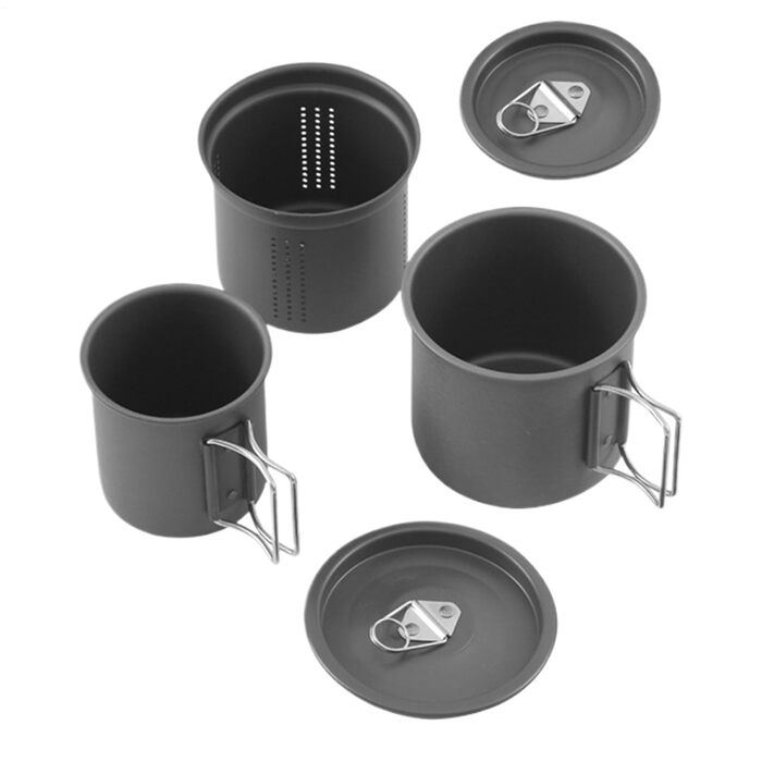 Кемпінгова кружка алюмінієва, 9,5 x 9,5 x 9,6 см, набір кухонного начиння, що штабелюється, зі складною ручкою легкий набір кавових чашок для кемпінгу на природі, портативний посуд для походів, пікніків