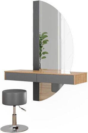 Туалетний столик Vicco Melisa, дуб/сірий, 120 см з підсвічуванням і табуретом Сірий зі світлодіодним дзеркалом і табуретом
