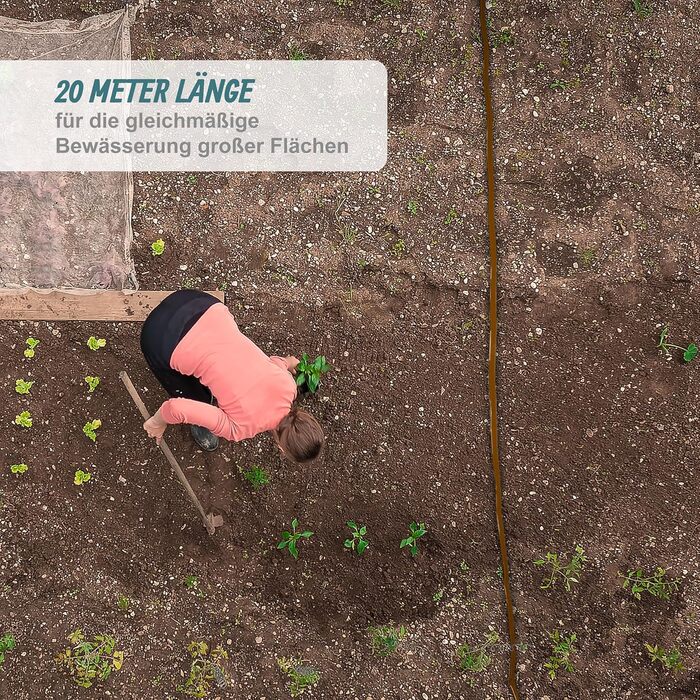 Шланг для поливу Relaxdays, 20 м, для газонів та клумб, плоский, з отворами, шланг-розпилювач, для саду, коричневий