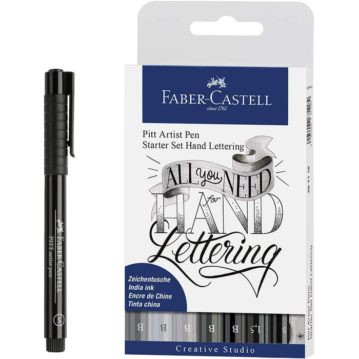 Чорнильна ручка Faber-Castell Pitt Artist Pen, ширина лінії S, колір 199, чорний в т.ч. 8 написів від руки