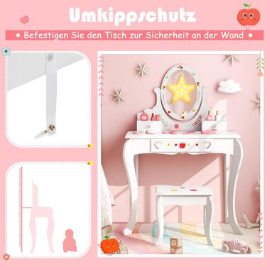 В 1 макіяжний столик зі стільчиком, дитячий макіяжний столик з обертовим та знімним дзеркалом, міцний письмовий стіл з 3 шухлядами