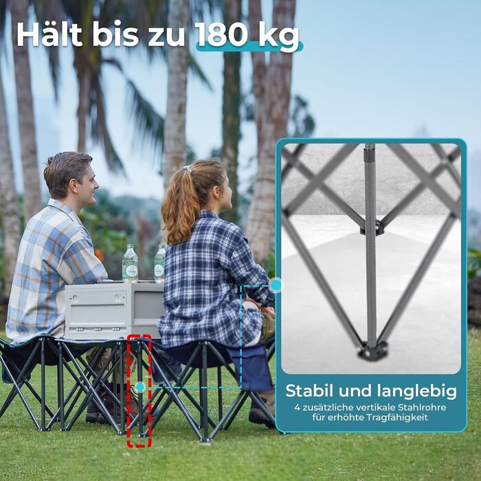 Складаний кемпінговий стілець FUNDANGO, вантажопідйомність 180 кг, складний стілець 46 см, садовий стілець з сумкою для перенесення, складний пуф для ніг, вуличний стілець для кемпінгу, походів, риболовлі, рибальський стілець, чорний - комплект з 2 шт.