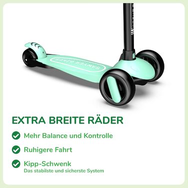 Регульований самокат на 3 світлодіодних колесах - діти від 2 до 8 років м'ятний