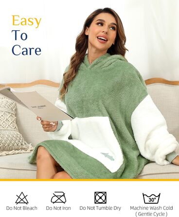 Ковдра з капюшоном Argstar Oversized, портативна ковдра, легка ковдра з капюшоном, затишна оксамитова ковдра, тепла толстовка з кишенею та еластичними рукавами для дорослих, жінок та чоловіків, шавлійно-зелена, один розмір