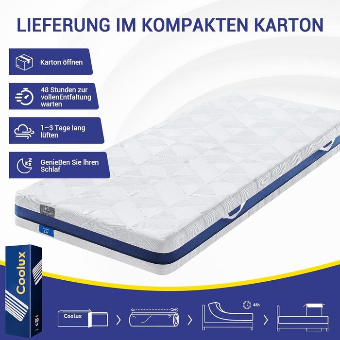 Матрац 90x200 см, висота 18 см, ортопедичний 7-зонний матрац з холодної піни, 2 рівні жорсткості в 1 середня/жорстка (H2 та H3), сертифікований Oeko-Tex, ергономічний матрац, що згортається в рулон, 90x200x18 см