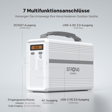 Портативна електростанція STRONG P300, акумулятор LiFePO4 ємністю 307,2 Втгод, сонячний генератор 300 Вт, технологія MPPT, захист BMS, QC3.0 та PD 30 Вт, ідеально підходить для кемпінгу, подорожей та надзвичайних ситуацій на свіжому повітрі. P300 307,2 Вт