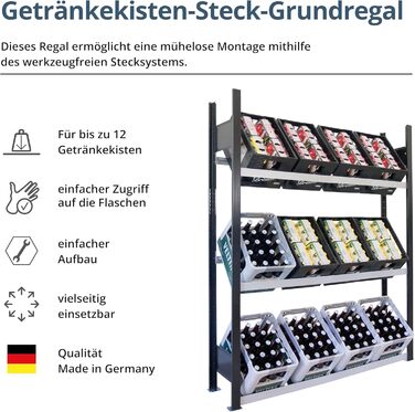 Стелаж для напоїв SCHULTE Regalwelt до 12 ящиків, 180x136x30 см (ВxШxГ), вантажопідйомність на полицю 60 кг, чорно-сріблястий