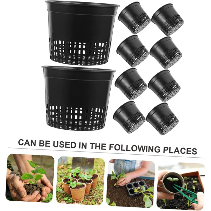 Сітчасті горщики для гідропоніки 13 x 13 x 12 см водна культура посадковий кошик сітчастий горщик пластикові гідропонні горщики садові рослини сітчасті горщики для рослин для вирощування чашка для рослин відро кошик чорний, 10 шт.