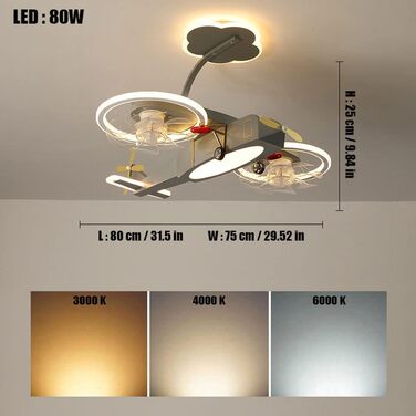 Стельовий світлодіодний світильник PAZWAHF 80 Вт, стельовий вентилятор зі світлодіодним підсвічуванням, регульованою швидкістю віт