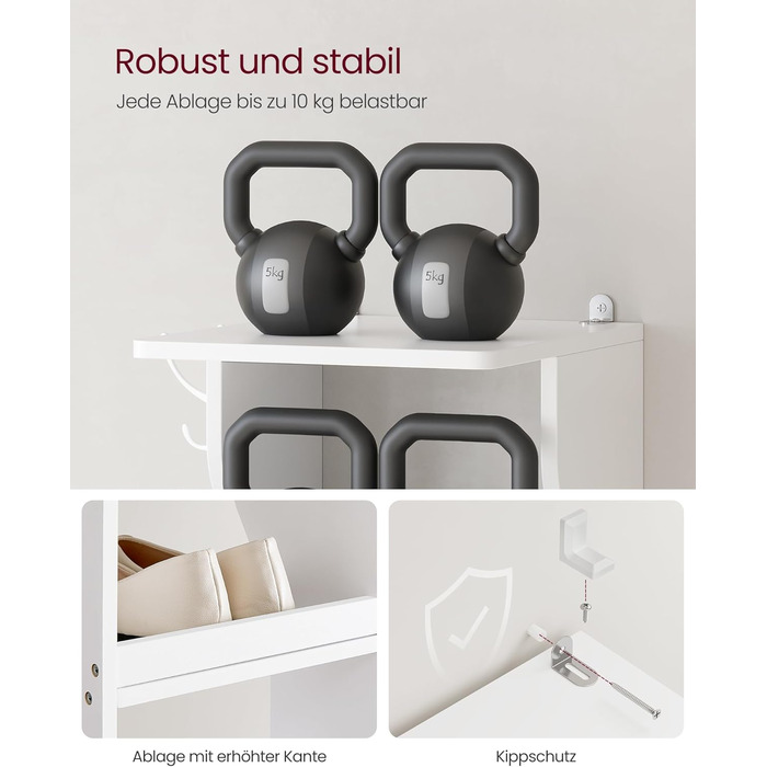 Вузька полиця для взуття, окремостояча полиця з 7 рівнями, компактна, для вхідної зони, кутова, для зберігання взуття, біла LBS200T14 7 рівнів, біла