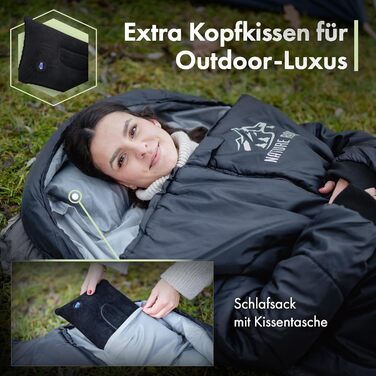 Спальник з рукавами Спальники для дорослих, для активного відпочинку та кемпінгу 3 сезони Спальник-ковдра з отворами біля ніг 220x80 см, водовідштовхувальний В комплекті подушка Nature Rovers Black