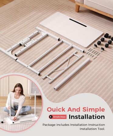 Стіл KLSMYHOKI з регульованою висотою та колесами, стіл для домашнього офісу з можливістю сидіти та стояти, мобільний комп&39ютерний стіл, білий стіл для роботи стоячи, сумісний з біговою доріжкою та килимком для ходьби, 80 см x 40 см, висота 70-110 с